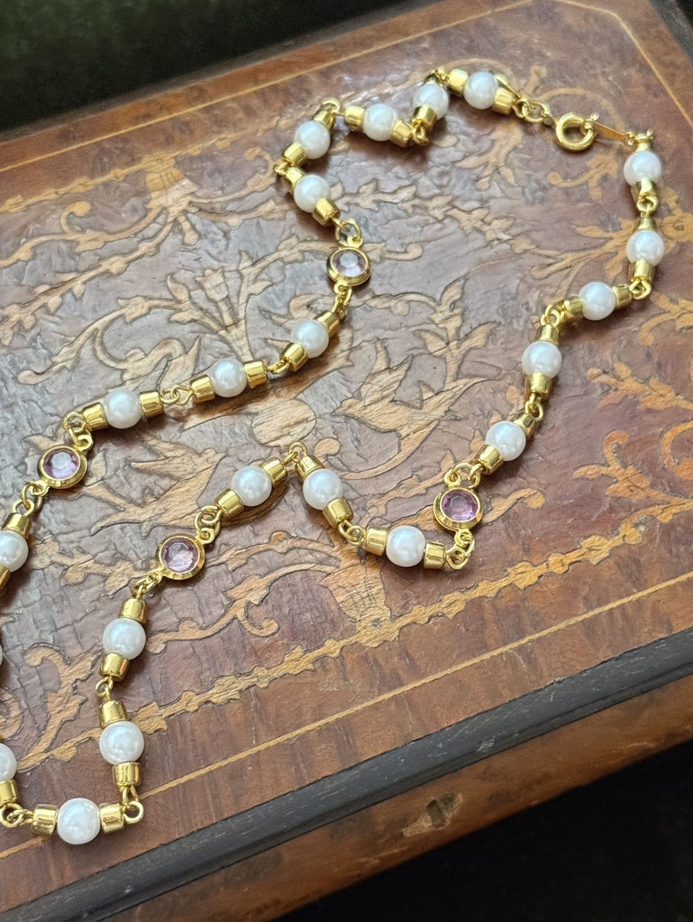 Vintage Faux Pearls & Rhinestone Necklace - Picture 2 of 3